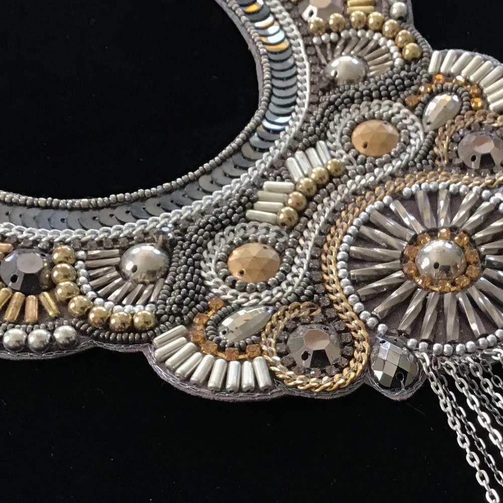 Adjustable Embroidered Beaded Statement Necklace - image 4